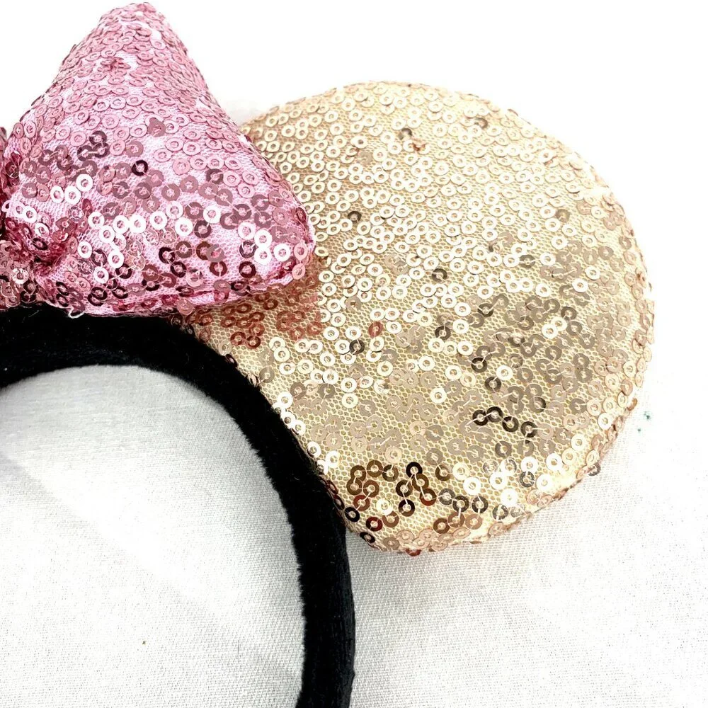 Minnie Mouse Sequin Headband Gold Pink Embellished